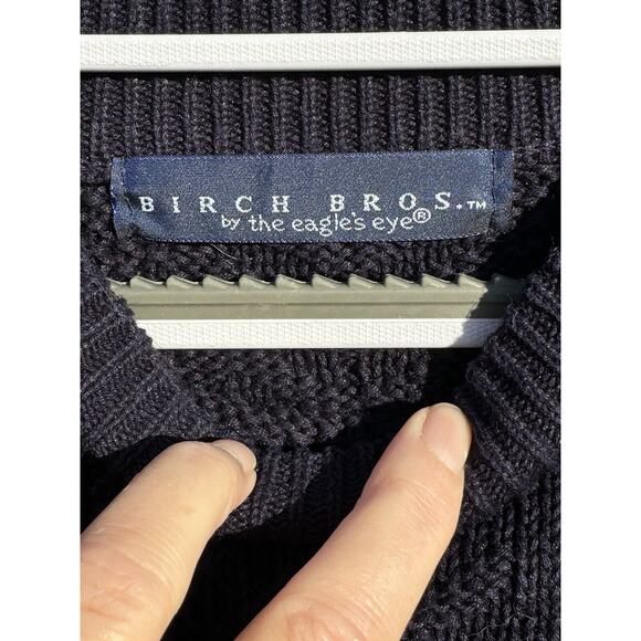VTG Birch Bros Eagles Eye Hand Knit Sweater Cable Knit Women Medium Navy Floral - Picture 5 of 8